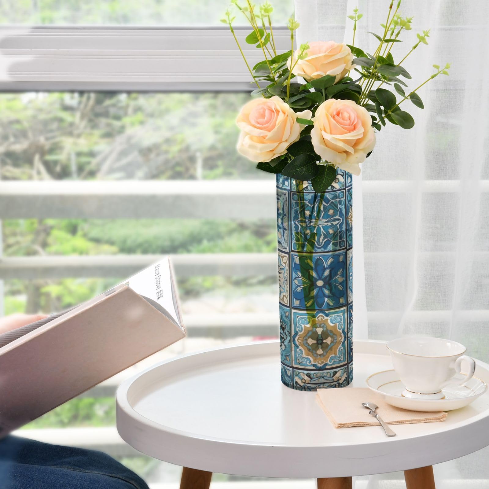 Amazon.com: GUIJI Blue Retro Square- Flower Flower Vase Plastic